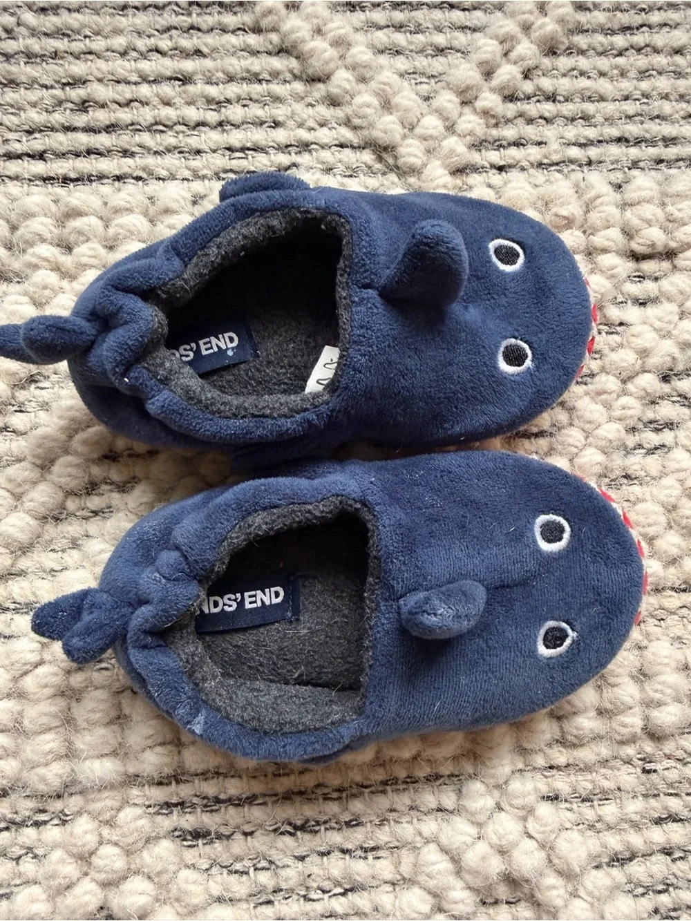 Lands' End Navy Shark Plush Slipper Booties